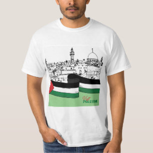 Flag of Palestine and old houses drawn by hand T-Shirt
