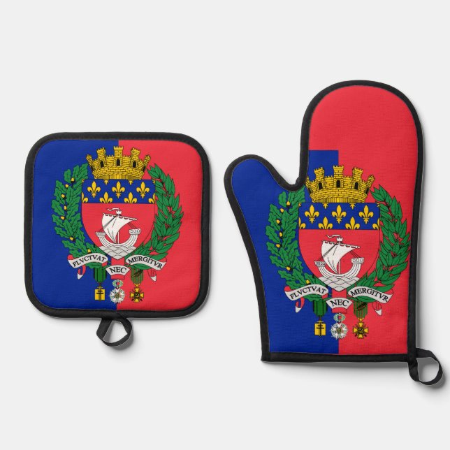 Flag of Paris, France  Oven Mitt & Pot Holder Set (Front)