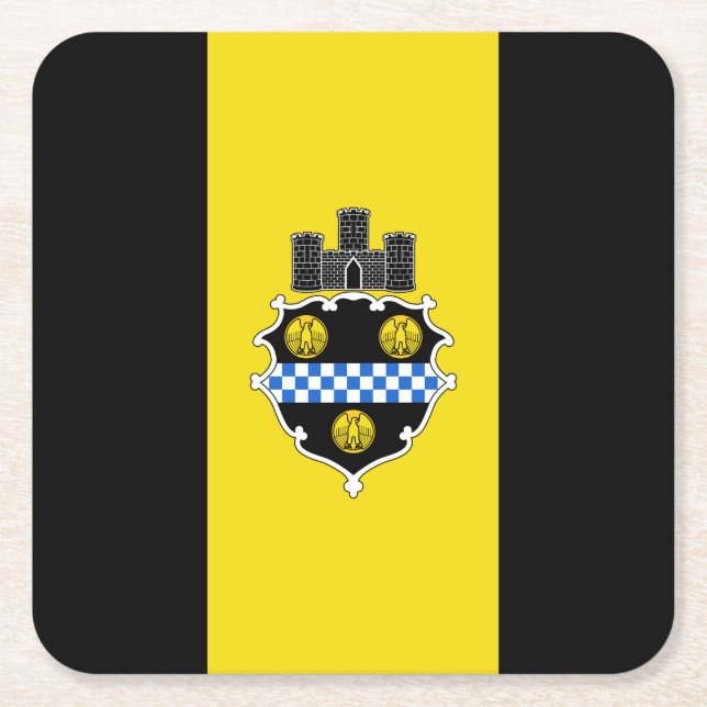 Flag of Pittsburgh, Pennsylvania Square Paper Coas Square Paper Coaster (Front)