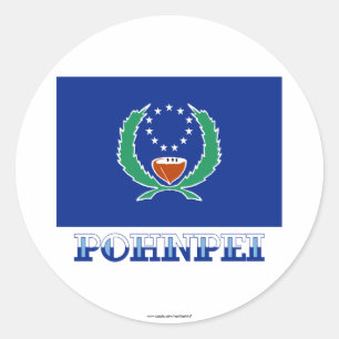 Flag of Pohnpei, with name Classic Round Sticker