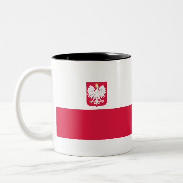 Flag of Poland (with coat of arms) Two-Tone Coffee Mug (Left)