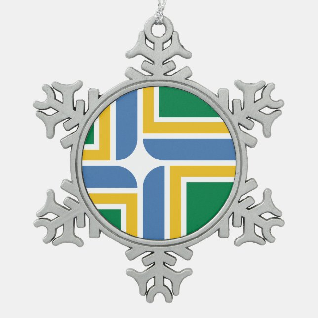 Flag of Portland, Oregon Snowflake Pewter Christma Snowflake Pewter Christmas Ornament (Front)