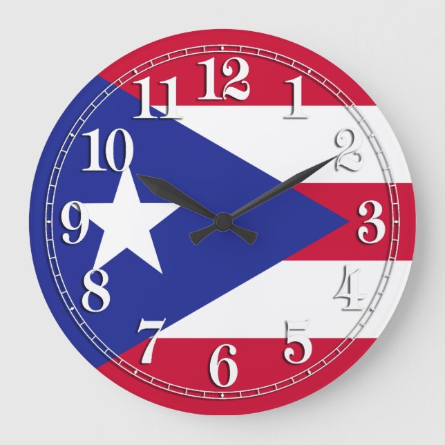 Flag of Puerto Rico Large Clock (Front)