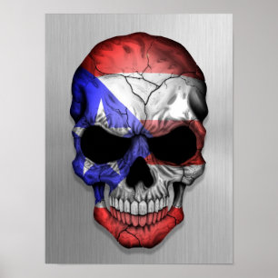 Flag of Puerto Rico on a Steel Skull Graphic Poster