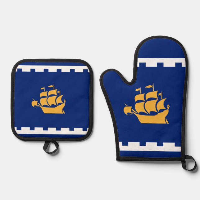 Flag of Quebec City Serving Tray Oven Mitt & Pot Holder Set (Front)