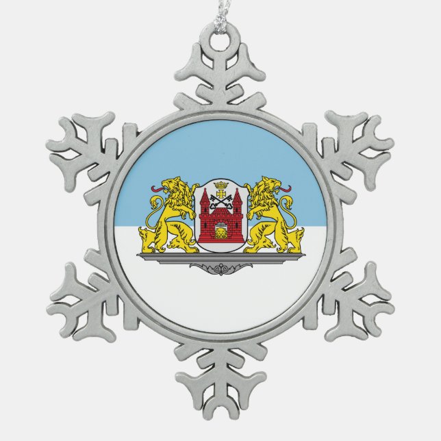 Flag of Riga, Latvia Snowflake Pewter Christmas Or Ornament (Front)