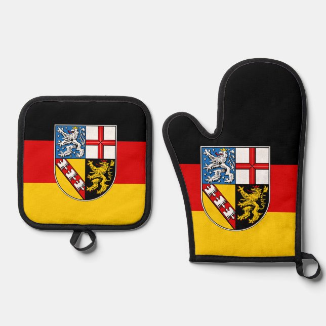 Flag of Saarland Baby Bib Oven Mitt & Pot Holder Set (Front)