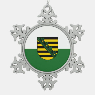 Flag of Saxony Snowflake Pewter Christmas Ornament