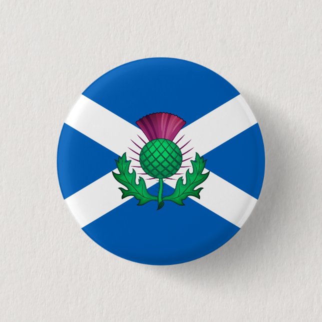 Flag of Scotland with Thistle superimposed 3 Cm Round Badge (Front)