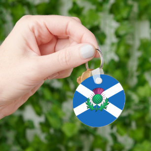 Flag of Scotland with Thistle superimposed Key Ring