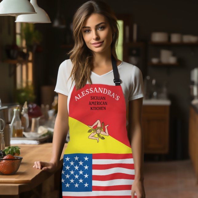 Flag of Sicily Flag of America Customised  Apron (Sicilian-American Apron
Flag of Sicily American Flag
Personalized Apron)
