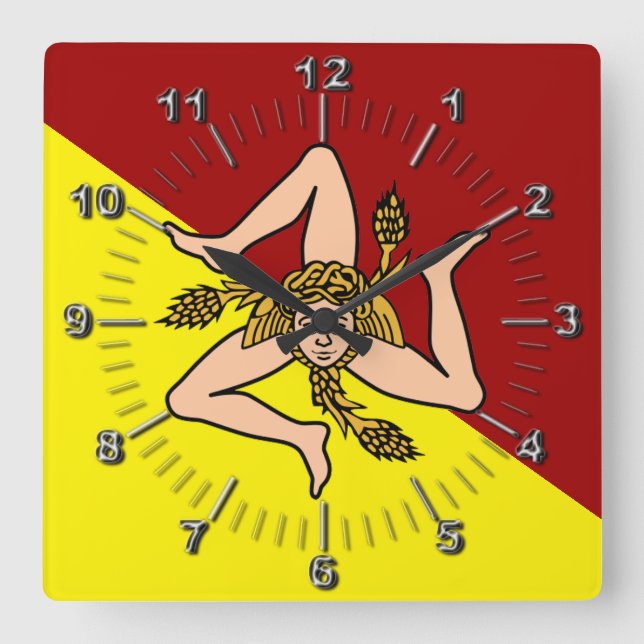 Flag of Sicily (Italy)   Square Wall Clock (Front)