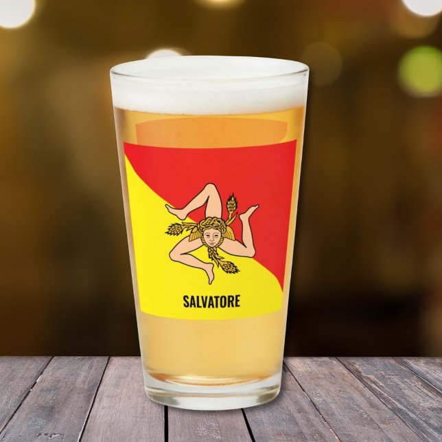Flag of Sicily Sicilian Beer Glass (Flag of Sicily Trinacria
Personalized Glass Tumbler)