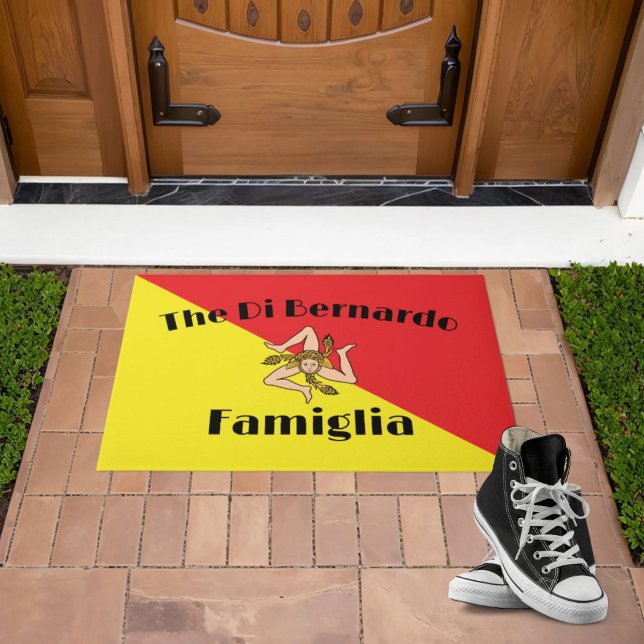 Flag of Sicily Sicilian Family Welcome Mat (Flag of Sicily Sicilian Family
Personalized Welcome Mat)