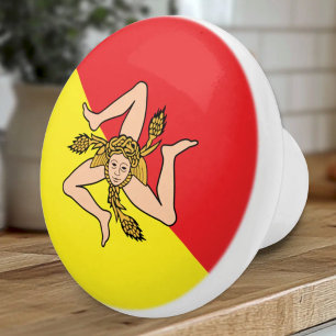 Flag of Sicily - Trinacria Medusa Red and Yellow Ceramic Knob