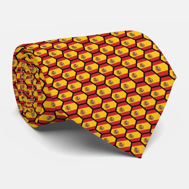 Flag of Spain Geometric Hexagon Pattern Tie (Rolled)