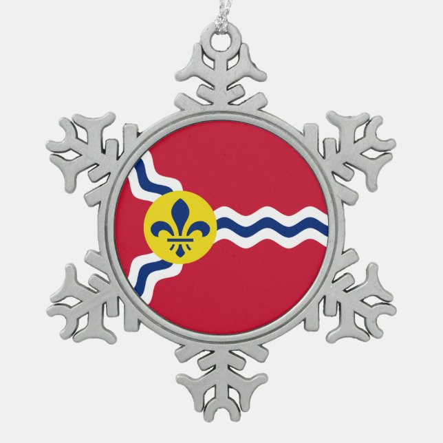 Flag of St. Louis, Missouri Snowflake Pewter Christmas Ornament (Front)