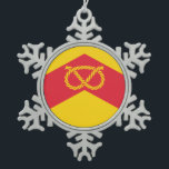 Flag of Staffordshire, Snowflake Pewter Christmas Ornament<br><div class="desc">Snowflake Ornament with design with a flag of historic county of Staffordshire,  in England,  Great Britain; gold flag with chevron with Stafford knot</div>