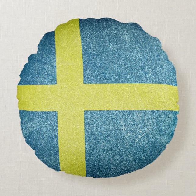 Flag of Sweden Grunge Round Cushion (Front)