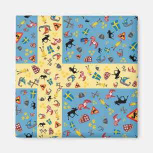 Flag of Sweden with culture icons magnet