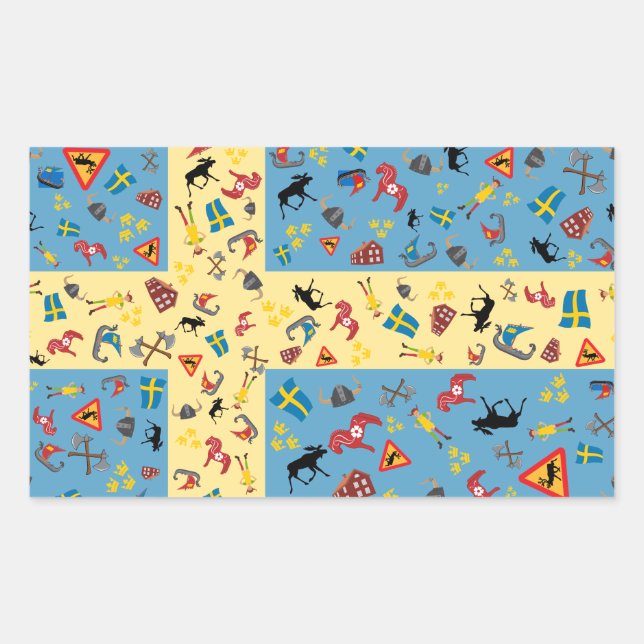 Flag of Sweden with culture icons sticker (Front)