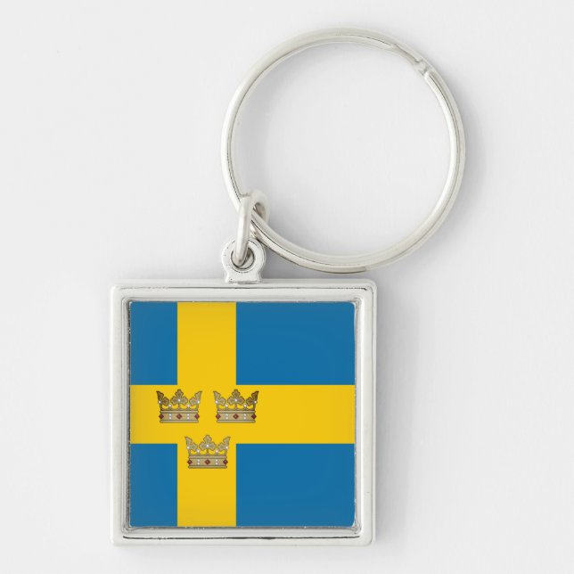 Flag of Sweden with Three Crowns of Sweden added Key Ring (Front)