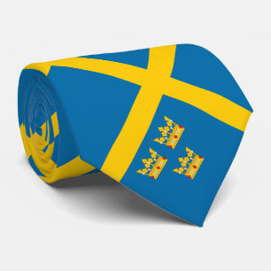 Flag of Sweden with Three Crowns of Sweden added Tie