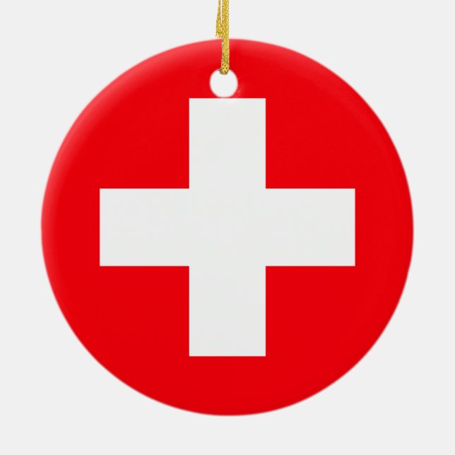 Flag of Switzerland Ceramic Tree Decoration (Back)
