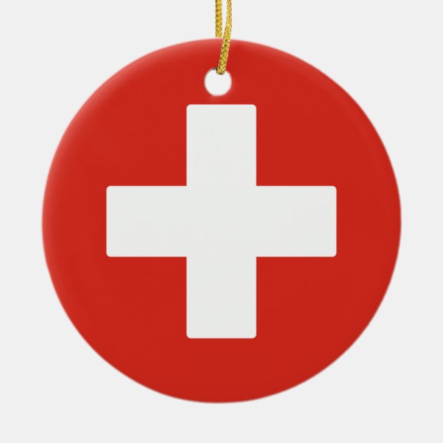 Flag of Switzerland Ceramic Tree Decoration (Front)