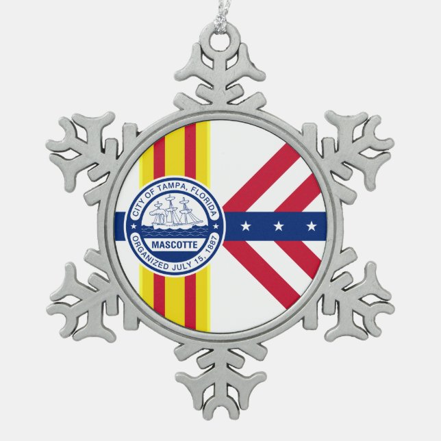 Flag of Tampa, Florida Snowflake Pewter Christmas Ornament (Front)
