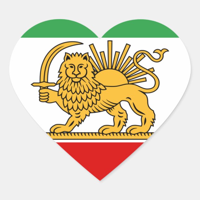 Flag of the Shah of Iran (1964-1980) شیر و خورشید Heart Sticker (Front)