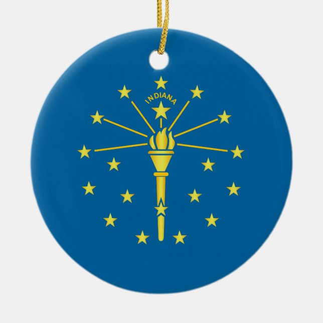 Flag of the State of Indiana Ceramic Tree Decoration (Front)