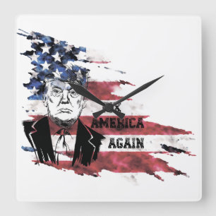 Flag of the United States.Donald Trump. Square Wall Clock
