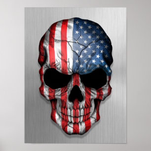 Flag of The United States on a Steel Skull Graphic Poster
