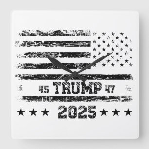 Flag of the United States.President Donald Trump.R Square Wall Clock