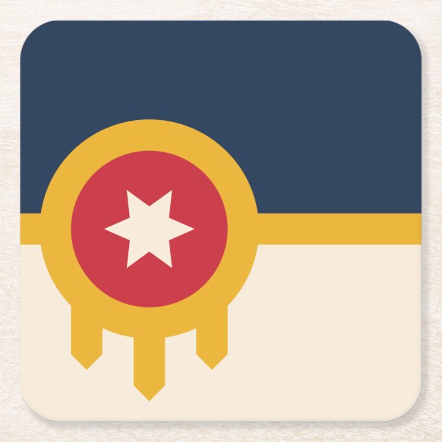 Flag of Tulsa, Oklahoma Square Paper Coaster (Front)