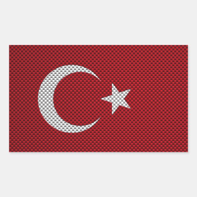 Flag of Turkey with Carbon Fibre Effect Rectangular Sticker (Front)
