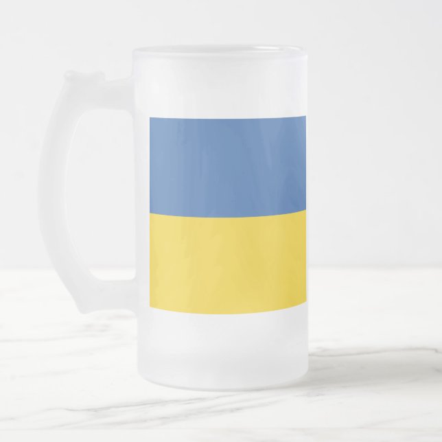Flag of Ukraine Button Frosted Glass Beer Mug (Left)