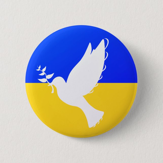 Flag of Ukraine Dove of Peace Button - Freedom (Front)