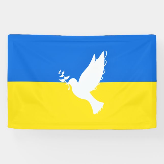 Flag of Ukraine - Dove of Peace - Freedom - Peace  Banner (Horizontal)