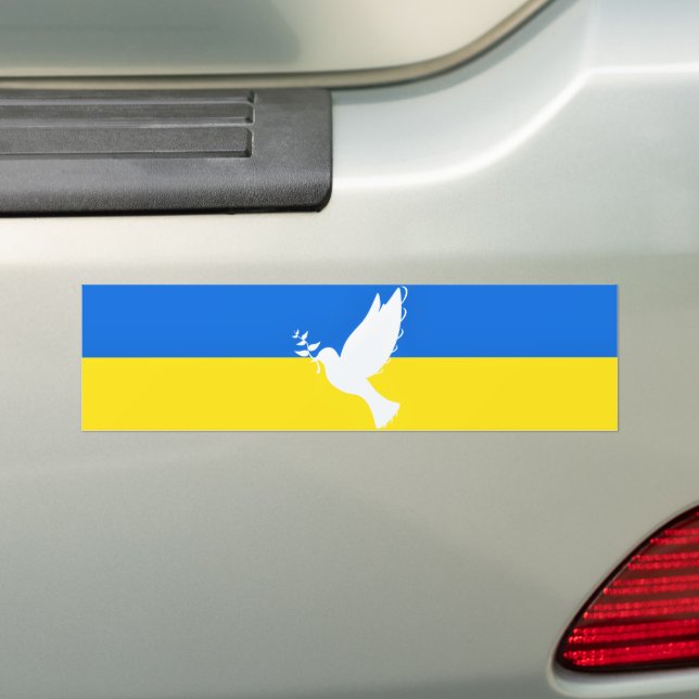 Flag of Ukraine - Dove of Peace - Freedom - Peace  Bumper Sticker (On Car)