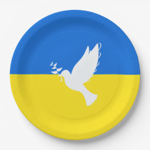 Flag of Ukraine - Dove of Peace - Freedom - Peace  Paper Plate