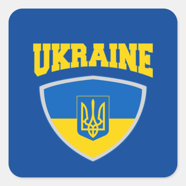 Flag Of Ukraine & Emblem Square Sticker (Front)