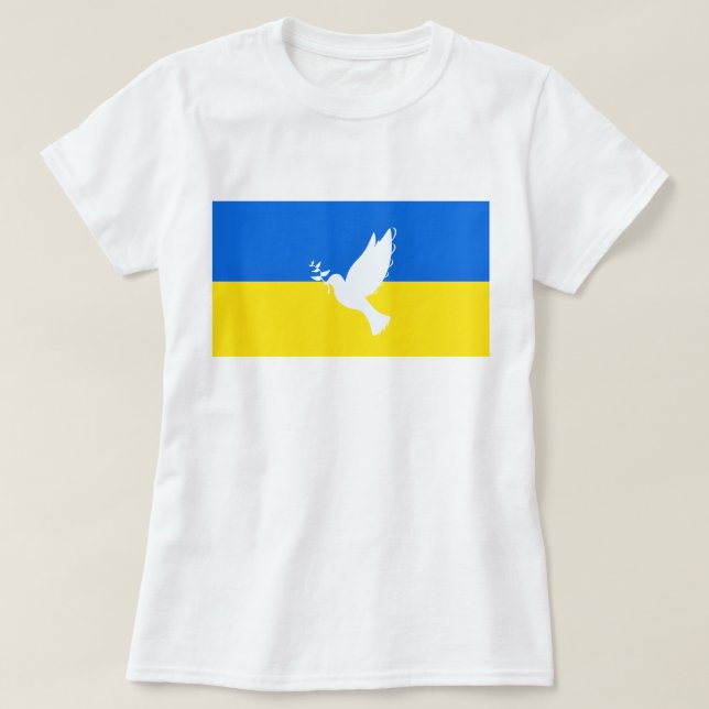Flag of Ukraine Support T-Shirt Peace Dove Freedom (Design Front)