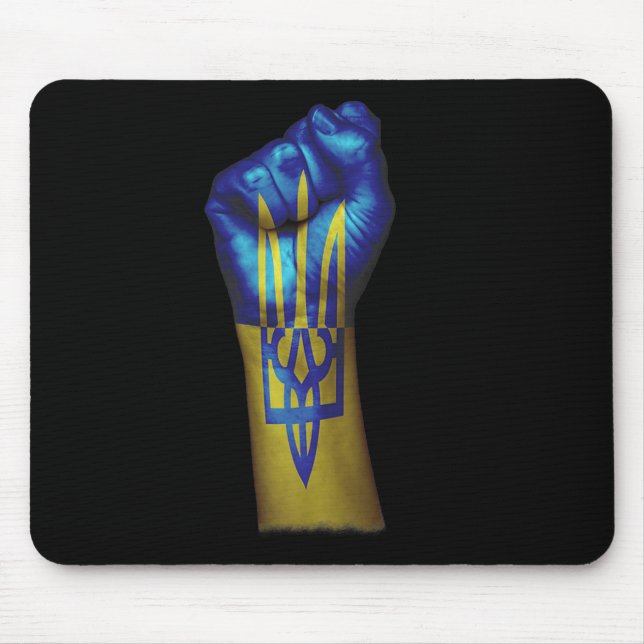 Flag of Ukraine + Trident on a Raised Clenched Fis Mouse Mat (Front)