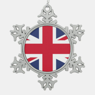 Flag of United Kingdom Snowflake Pewter Christmas Ornament