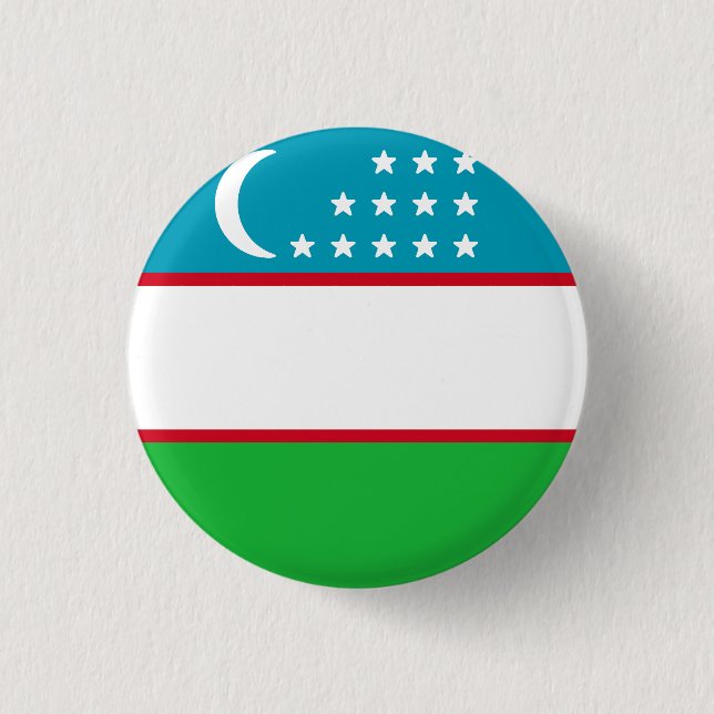 Flag of Uzbekistan 3 Cm Round Badge (Front)