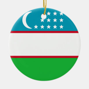 Flag of Uzbekistan Ceramic Tree Decoration
