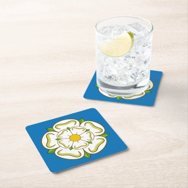 Flag of Yorkshire (UK) Square Paper Coaster (Insitu)