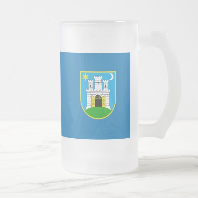 Flag of Zagreb, Croatia Frosted Glass Beer Mug (Right)